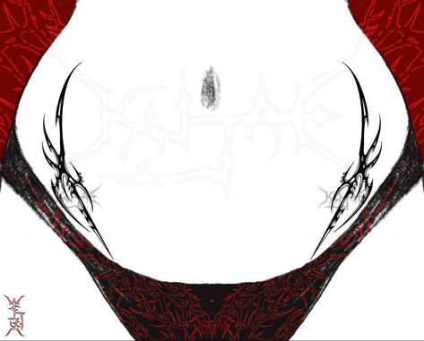 Succubus Back Tattoo, Goth Stomach Tattoos, Womb Tattoos Meaning, Sucubus Tattoo Womb, Succubus Womb Tattoo, Succubus Tattoo Design, Hip Tats, Succubus Tattoo, Basic Tattoos