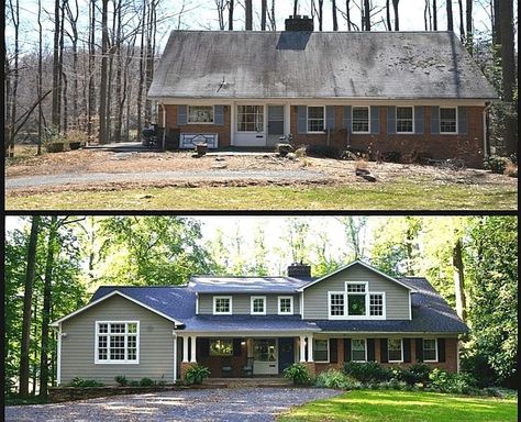 Before & After 1960s Ranch House Exterior, 1950s Homes, Ranch House Additions, Home Curb Appeal, Small House Storage, Ranch House Remodel, Ranch House Exterior, House Makeovers, 1950s House