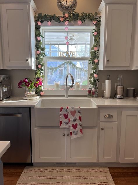 Kitchen Window Decor, Vday Decor, Diy Valentine's Day Decorations, Kitchen Cabinets Decor, Amazon Store, Cabinet Decor, Decor Trends, Store Front, Fireplace Decor