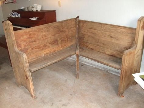 Antique church pew--restoration & repurpose | LumberJocks Woodworking Forum Church Pew Ideas Repurposed, Kitchen Nook Diy, Corner Bench Kitchen Table, Logs Ideas, Corner Decorating Ideas, Church Pew Bench, Diy Breakfast Nook, Japanese Carpentry, Corner Bench Seating