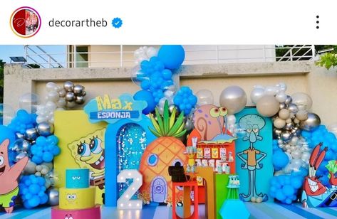 Spongebob Baby Shower Theme, Spongebob Centerpieces, Pool Party Centerpieces, Spongebob Birthday Party Decorations, Party Rental Ideas, Mario Bros Cake, Spongebob Birthday Party, Spongebob Party, Spongebob Birthday