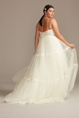 Corset Tiered Chiffon Tall Plus Wedding Dress | David's Bridal Extra Wedding Dresses, Plus Wedding Dress, Ethereal Wedding Dress, Melissa Sweet, Plus Wedding Dresses, Sheath Wedding Gown, Davids Bridal Wedding Dresses, Ethereal Wedding, Chiffon Wedding Dress