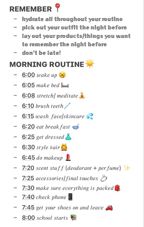 High School Routine Morning, Morning Routine For High School Students, Morning School Routine Highschool, Afterschool Routine Highschool, School Routine Highschool, School Tips Highschool, High School Routine, High School Tips, Morning Routine Schedule