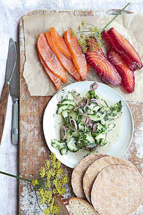 Swedish Salad, Swedish Salmon, Curly Parsley, Herring Recipes, Dill Salad, Cucumber Dill Salad, Cucumber Dill, Small Cucumber, Salmon Salad