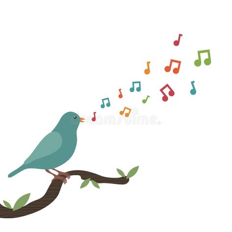 Birds Singing Illustration, Song Bird Drawing, Blue Bird Song, Birds Singing, Singing Bird, Bird Song, Music Signs, Bird Perch, Bird Patterns