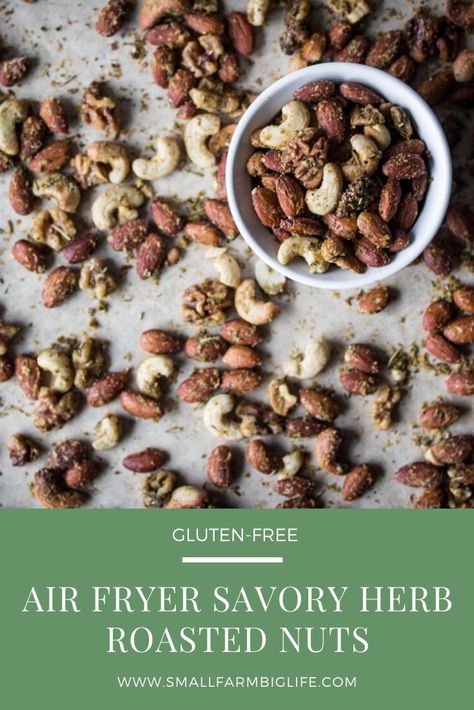 Savory Nuts Recipe, Roasted Pecans Recipe, Roasted Nuts Recipe, Airfryer Recipe, Spicy Nuts, Savory Recipe, Roasted Walnuts, Savory Herb, Nut Snacks