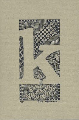 Enthusiastic Artist: letters ~ a great idea for a personalized gift.  From the uber-talented Margaret Bremner, CZT. Modele Zentangle, Doodle Zen, Zentangle Kunst, The Letter K, Arte Doodle, Doodles Zentangles, Doodle Lettering, Letter K, Middle School Art