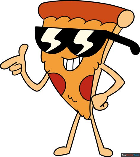 Cartoon Pizza Drawing, How To Draw Pizza, Pizza Cartoon Illustrations, Pizza Drawing Easy, Cute Pizza Drawing, Pizza Drawings, Drawing For Boys, Pizza Slice Drawing, Cartoon Pizza Slice