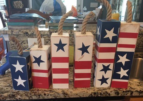 Fire Crackers, Fire Cracker, Fall Pumpkin Crafts, Fourth Of July Decorations, Farmhouse Christmas Ornaments, 4th July Crafts, Wood Block Crafts, American Flag Wood, Fourth Of July Decor