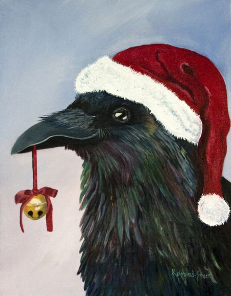 Santa Raven Painting by Amy Reisland-Speer Happy Winter Solstice, Raven Bird, Creepy Christmas, Crow Art, Dark Christmas, Raven Art, Crows Ravens, Christmas Painting, Amazon Shop