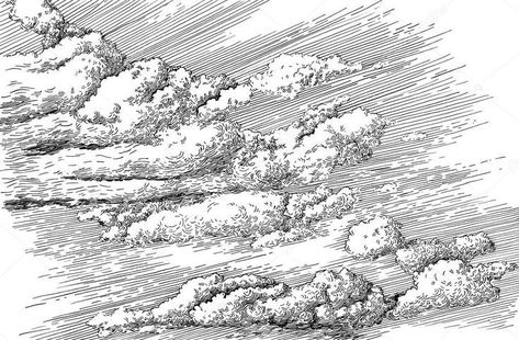 Ashe 22, Draw Clouds, Sketch Cloud, Hatch Art, Drawing Sky, Ink Drawing Techniques, Illustration Line Art, Victorian Illustration, Clouds In The Sky