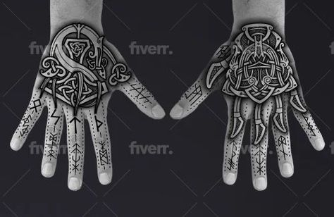 Full Sleeve tattoo design Nordic Tattoo Hand, Nordic Tattoo Stencil, Viking Rune Tattoo For Women, Viking Tattoos Men, Nordic Forearm Tattoo, Viking Rune Tattoo Men, Celtic Hand Tattoo, Viking Hand Tattoos For Guys, Nordic Hand Tattoo