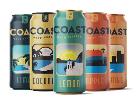 COAST Hard Seltzer on Behance Seltzer Packaging, Cold Brew Packaging, Craft Beer Labels, Craft Soda, Drinks Packaging Design, Beer Ad, Collateral Design, Hard Seltzer, Beer Packaging