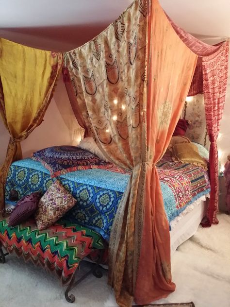 Bed Canopy curtains king queen adult privacy MADE TO ORDER | Etsy Bed Canopy Curtains, Hippy Decor, Curtains Bohemian, Rideaux Boho, Cortinas Boho, Bohemian Bedroom Design, Beautiful Bedroom Decor, Moroccan Bedroom, Canopy Curtains