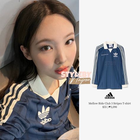 Soccer Jersey Aesthetic Outfit, Adidas Tshirt Women Outfit, Nayeon Style, Blokette Core, Air Jordan 1 Outfit, Sport Shirt Design, Concept Clothing, Korean Fashion Dress, Adidas Fashion