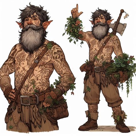 Old Druid Dnd, Dnd Gnome Barbarian, Mushroom Druid Art, D&d Druid Art, D&d Barbarian Art, Adventurer Fantasy Art, Irish Character Design, 2d Concept Art Character Design, Dnd Halfling Character Art