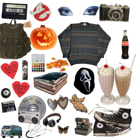 Fall Main Character Aesthetic, 80s Horror Outfit, Analog Horror Aesthetic Outfit, Horror Movie Aesthetic Outfits, Slasher Aesthetic Outfits, 90s Horror Movie Outfits, Halloween Grunge Aesthetic, Horror Outfits Aesthetic, Mixtape Movie