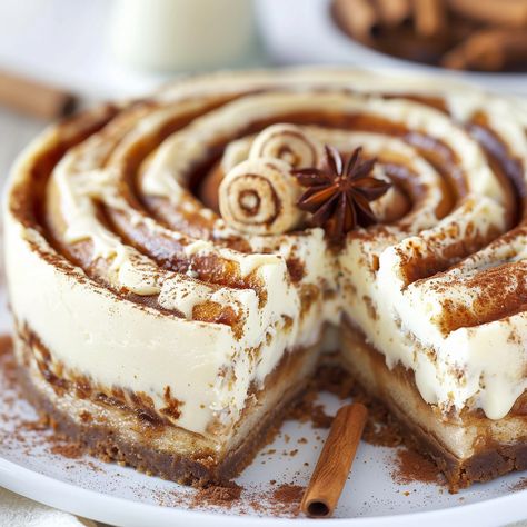 Roll Cheesecake, Cinnamon Cheesecake, Cinnamon Roll Cheesecake, Cheesecake Factory Recipes, Cinnamon Roll Dough, Dairy Free Cake, Cinnamon Roll Cake, Roll Cake, Chocolate Shavings