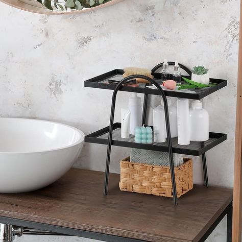 You are introducing our 2-Tier Countertop Organizers for Bathroom Counter in a sleek and elegant black finish. This stylish and functional bathroom accessory is perfect for optimizing your counter space and keeping all your essentials neatly organized. Bathroom Counter Storage Ideas, Counter Storage Ideas, Bathroom Counter Storage, Bathroom Counter Decor Ideas, Counter Storage, Organize Bathroom Countertop, Bathroom Countertop Organizer, Bathroom Counter Decor, Functional Bathroom