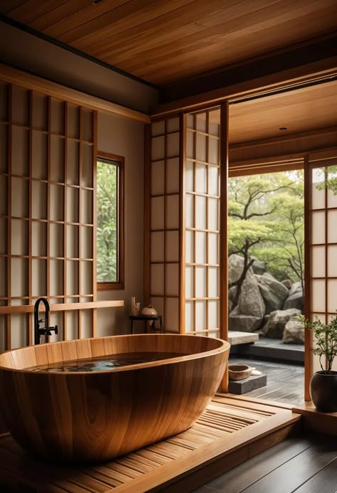 23 Dream Bathrooms to Inspire Your Creative Genius 36 Japanese House Modern, Peaceful Bathroom, Japanese Bath House, Japanese Bathtub, Japanese Bathroom Design, Asian Bathroom, Spa Inspired Bathrooms, Japanese Style Bathroom, Japanese Spa