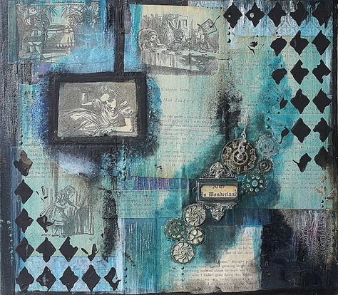 Alice In Wonderland Mixed Media Art, Alice In Wonderland A Level Art, Alice In Wonderland Abstract Art, Alice In Wonderland Mixed Media, Alice In Wonderland Textiles, Alice In Wonderland Moodboard, Decoupage Walls, Wonderland Moodboard, Alice In Wonderland Collage