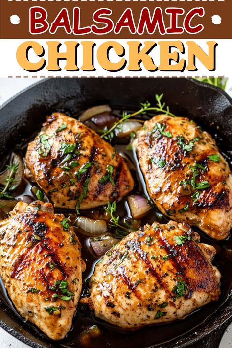 This easy balsamic chicken has the perfect balance of sweet, tangy, and savory. The honey and balsamic glaze is irresistible! It comes together in 30 minutes. Chicken Recipes With Balsamic Glaze, Balsamic Dijon Chicken, Kelseys Balsamic Chicken, Balsamic Chicken And Pasta, Balsamic Sauce For Chicken, Chicken Balsamic Recipes, Balsamic Chicken And Brussel Sprouts, Balsamic Basil Chicken, Balsamic Baked Chicken Breast