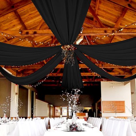 PRICES MAY VARY. 🎗【Wedding Ceiling Drapes】Package includinge 6 panels black wedding drape curtain(without hanging pieces),each wedding extra long curtain measures 5 feet(60inch)wide x10 feet(120inch) long.The sufficient quantity can meet your demands for decorating your weddings, parties, receptions,and these black ceiling drapes for weddings will create a delicate and aesthetic sense to your wedding ceiling decoration. 🎗【Easy Hanging】There is a 4 inches pocket for rod or pole entry at the top Black Drapes Wedding, Black And Gold Draping Backdrop, Ceiling Decorations For Party, Black Tulle Backdrop With Lights, Black Tulle Ceiling Draping, Tulle Draping Wedding Ceiling Decor, Drapes For Wedding, Wedding Arch Draping, Arch Draping