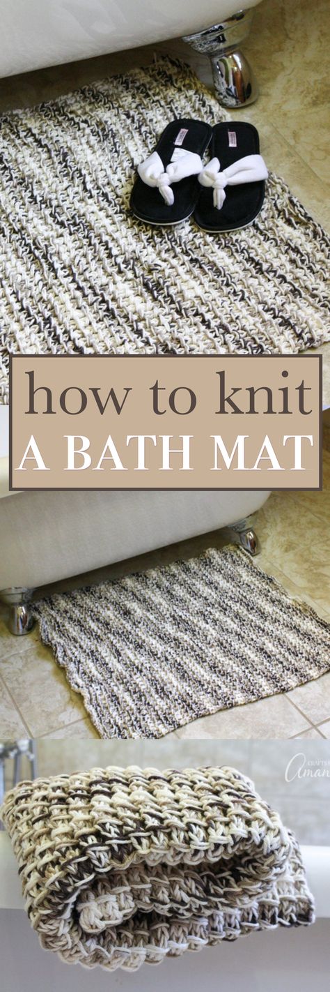 This Knit Bath Mat features an easy but still fun bamboo stitch, 100% cotton yarn, and is perfect for any season knitting, and of course gift giving! Knit A Rug Free Pattern, Bath Mat Knitting Pattern, Sweater Knitting Tutorial, Cotton Yarn Projects, Knitted Throw Patterns, Bamboo Bath Mats, Loom Blanket, Punch Needle Rug Bath Mats & Rugs, Diy Knit