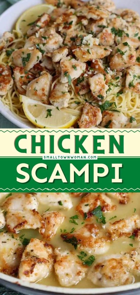 Scampi Sauce Recipe Chicken, Light Quick Dinner Ideas, Creamy Chicken Scampi Recipe, Light Chicken And Pasta Recipes, Small Family Dinner Ideas, Light Chicken Pasta Recipes, Quick Light Dinner Ideas, Chicken With Pasta Recipes, Easy Chicken Scampi Recipe