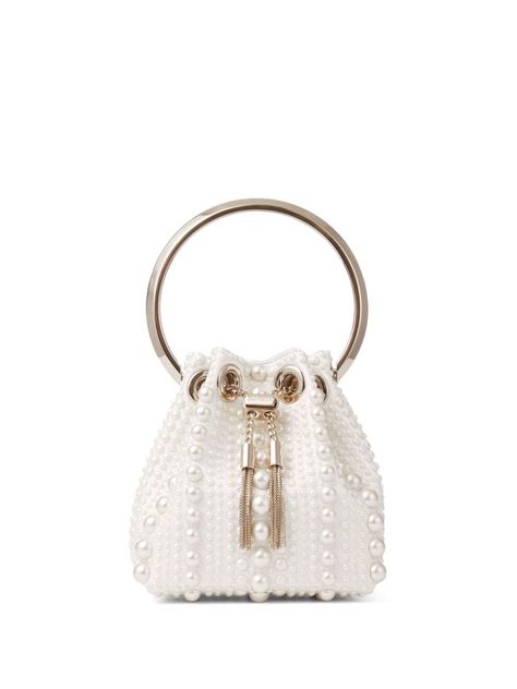 Jimmy Choo Bon Bon pearl-embellished Mini Bag - Farfetch Jimmy Choo Bon Bon Bag, Jimmy Choo Bag, White Prom Dress, Pearl Bag, Satin Bags, Fancy Bags, Handbag Heaven, Bags Designer Fashion, Bon Bon