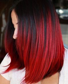 #HairGoals  #Hair  #RedHair  #OmbreHair  #HairInspirations  #HairColour  #HairDye  #HairColor  #HairStyles  #DubaiHair Black And Red Hair, Bright Red Hair Color, Hair Color Red Ombre, Black Hair Ombre, Black Red Hair, Peekaboo Highlights, Pulp Riot Hair Color, Shades Of Red Hair, Red Ombre Hair