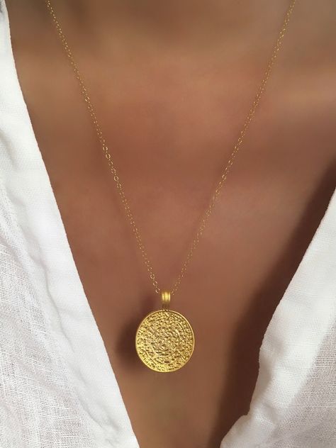 Greek Coin Necklace, Coin Necklace Gold, Dainty Jewelry Necklace, Stacking Necklace, Gold Necklace Pendant, Gold Coin Necklace, Greek Coins, Stacked Necklaces, Gold Disc