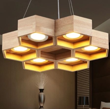 Honeycomb Chandelier, Small Chandeliers, Wooden Light Fixtures, Wood Pendant Lamps, Wood Light Fixture, Wooden Chandelier, Interior Vintage, Small Pendant Lights, Crystal Pendant Lighting