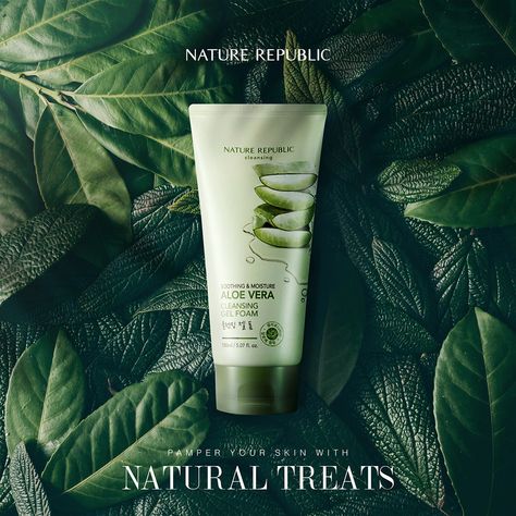 Nature Republic Post on Behance Natural Product Design, Nature Social Media, Nature Packaging, Cosmetics Advertising, Product Post, Cosmetic Creative, Skincare Products Photography, Cosmetics Banner, Skin Gel