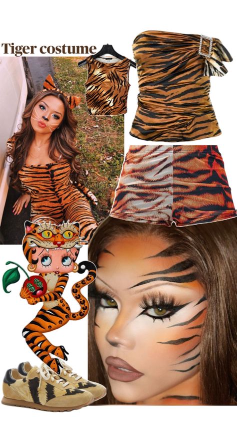 Collage of tiger costume inspo Tiger Fancy Dress, Tiger Halloween Costume, Best Friend Costumes, Jessica Alba Outfit, Friend Costumes, Tiger Costume, Trendy Halloween Costumes, Costume Inspo, Trendy Halloween