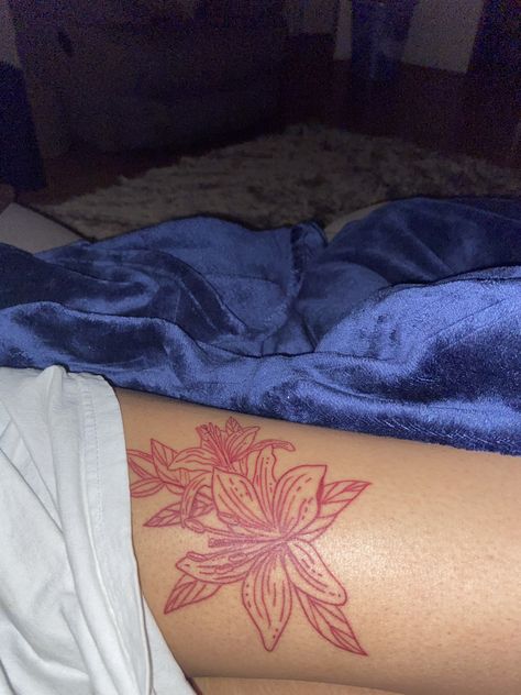 Red Chinese Flower Tattoo, Red Ink Flower Tattoo, Tattoo Red, Chinese Tattoo, Red Ink Tattoos, Tat Ideas, Red Ink, Tattoo Inspo, Pretty Tattoos