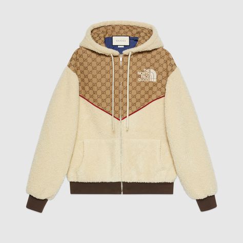 The North Face x Gucci padded jacket in orange | GUCCI® US North Face X Gucci, Panel Jacket, Western Outfits Men, Shearling Jacket Women, Designer Sweatshirts, Shearling Jacket, Hoodie Jacket, Designing Women, North Face