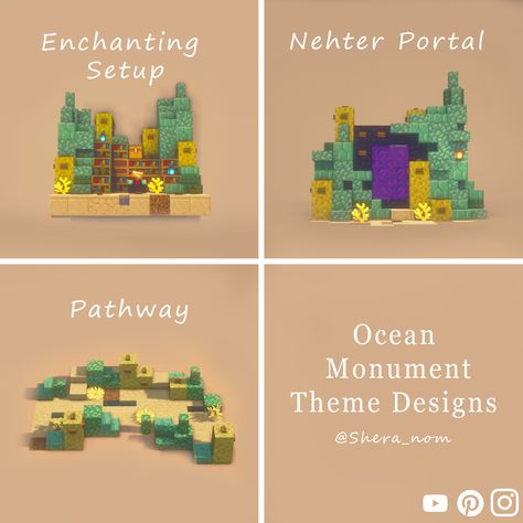 Minecraft Ocean Monument, Minecraft Nature, Minecraft Circle, Interior Design Minecraft, Small Youtuber, Nether Portal, Minecraft Maps, Minecraft Building Guide, Minecraft Idea