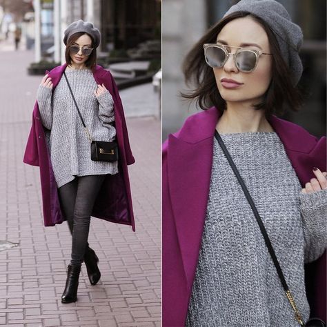 Creative Style Outfits, Beret Outfit, Magenta Sweater, Winter Sweater Outfits, Fashion Week Outfit, Style Inspiration Winter, Neutral Outfit, Fashion Tips For Women, Cozy Sweater