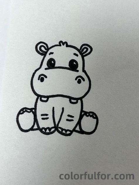 Cuddly-Hippo Baby Hippo Drawing, Hippo Drawing Simple, Cute Hippo Drawing, Easy Animals Drawing, Hippo Sketch, Animals Drawing Ideas, Open Mouth Drawing, Hippo Drawing, Imaginary Animals