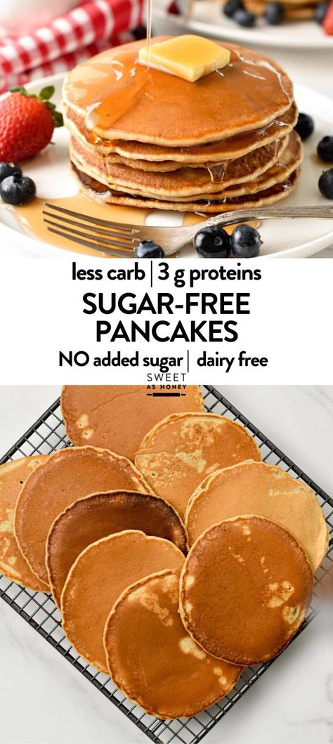 This Sugar-Free Pancake Recipe makes small and delicious pancakes with a subtle vanilla flavors for an sugar-free breakfast whipped up in 10 minutes. Pancake Recipe For Diabetics, Healthy Pancake Syrup, Egg Replacer Recipes, Easy Weekend Breakfast, Sugar Free Pancakes, Pancake Mix Recipe, Sugar Free Breakfast, Delicious Pancakes, Low Carb Pancakes