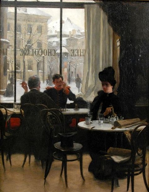 At The Cafe - Robert Koehler (1850 – 1917) Cafe Vintage, Belle Epoch, Cafe Art, Pierre Auguste Renoir, The Cafe, A4 Poster, Paintings I Love, Oil Painting Reproductions, Classical Art