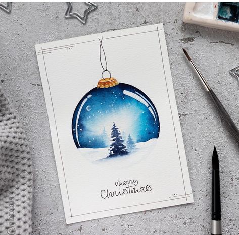 Snow Man Christmas Cards, Watercolor Christmas Cards Diy, Christmas Artist, Painted Christmas Cards, Snowy Christmas Tree, Learn Watercolor Painting, I Love Snow, Snowy Christmas, Christmas Card Art