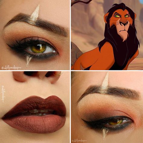 Scar (The Lion King) Lion King Makeup, Disney Eye Makeup, Scar Makeup, Disney Inspired Makeup, Disney Princess Makeup, Disney Eyes, Awesome Makeup, Princess Makeup, Disney Makeup