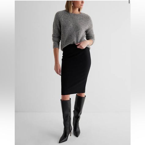 High Waisted Midi Pencil Skirt Express Women’s New Black Pencil Skirt Outfit, Pencil Skirt Outfits Casual, Interview Outfit Men, Black Midi Pencil Skirt, Skirt Outfit Fall, Womens Denim Skirts, Fall Trends Outfits, Pencil Skirt Outfits, Portofino Shirt