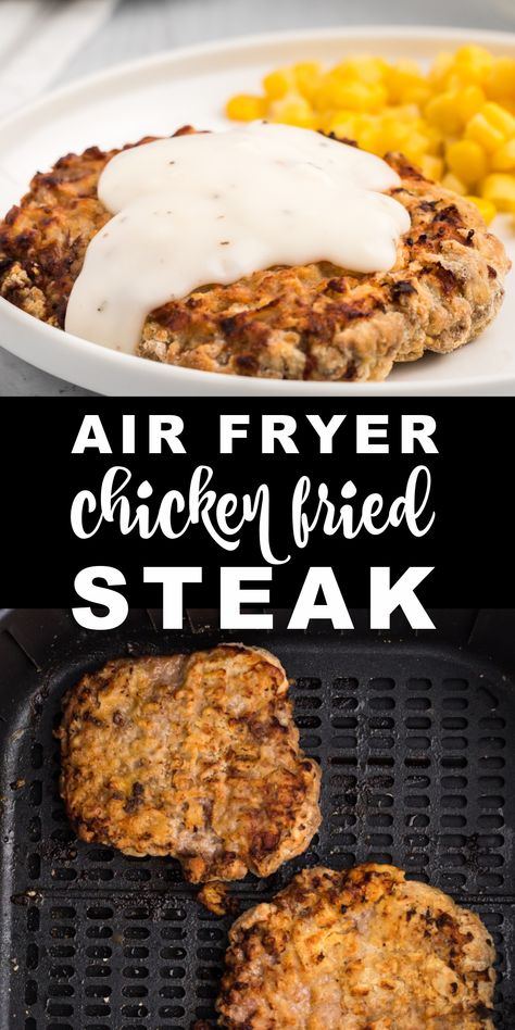 Homemade Air Fryer Chicken Fried Steak is made with cube steak, flour, salt, pepper, milk, egg, and more. This southern style dish is a family favorite and easily made in the air fryer. No deep fryer is needed! Your whole family is going to enjoy this easy air fryer dinner recipe. Chicken Fried Steak And Gravy, Air Fryer Chicken Fried Steak, Fried Steak And Gravy, Chicken Fried Steak Easy, Steak And Gravy, Crispy Air Fryer Chicken, Fried Steak Recipes, Plate Recipes, Cube Steak Recipes