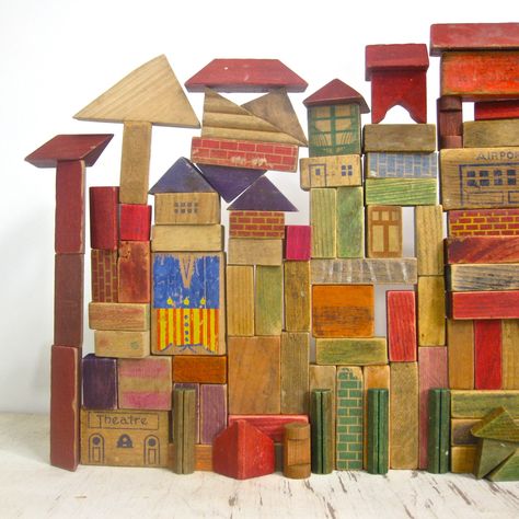 Comet Wreckage’s shop Glass / Brass / Sass collection of vintage wooden building blocks Wooden Building, Wooden Building Blocks, Wooden Buildings, Viria, Photo Vintage, Electronic Toys, Wood Toys, Antique Toys, Happy Memories