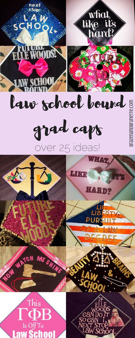 Over 25 ideas college grad cap ideas for pre law students that are law school bound | brazenandbrunette.com Off To Law School Grad Cap, Law School Grad Cap Ideas, Law School Cap Decoration, Graduation Cap Designs Law School, Law School Graduation Cap, Lawyer Cap Ideas, Pre Law Graduation Cap, Lawyer Graduation Cap, Law School Grad Cap