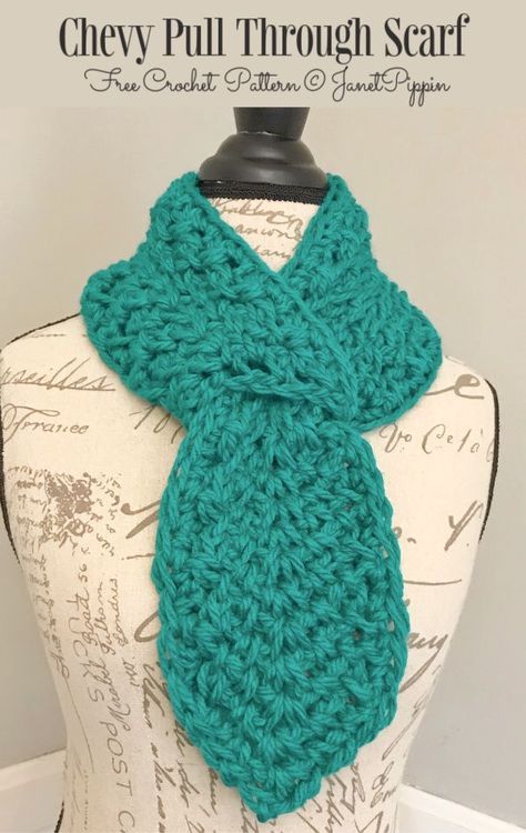 Chevy Pull Through Scarf Free Crochet Patterns Crochet Womens Scarf, Crochet Scarf For Beginners, Crochet Neck Warmer, Delicate Crochet, Crochet Cowl Pattern, Crochet Scarf Pattern Free, Crochet Buttons, Crochet Collar, Crochet Items