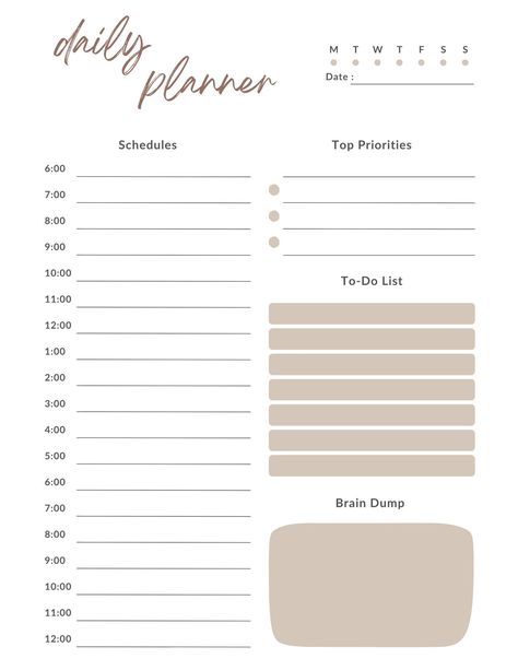 a daily planner with the words daily planner written in brown and green ink on it Free Weekly Planner Templates, Planner For Moms, Free Weekly Planner, Best Daily Planner, Daily Planner Sheets, Planner Minimal, Weekly Planner Free Printable, Daily Planner Printables Free, Free Daily Planner